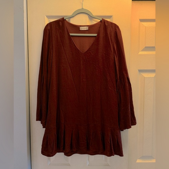 Altar’d State Flared Bell Sleeve Fully Lined Red Mini Dress• Medium - Picture 1 of 7